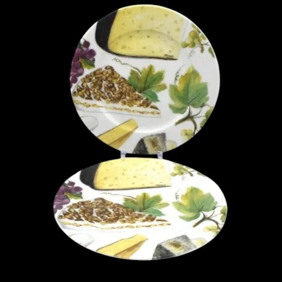 Vintage Godinger 1855 Email de Limoges Appetizer Plates Set of 6 Cheese Grapes - Picture 5 of 9